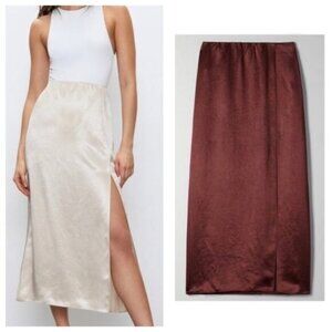 NEW BABATON Slip Satin Midi Slit Skirt Truffle Brown Aldus 8 ARITZIA
